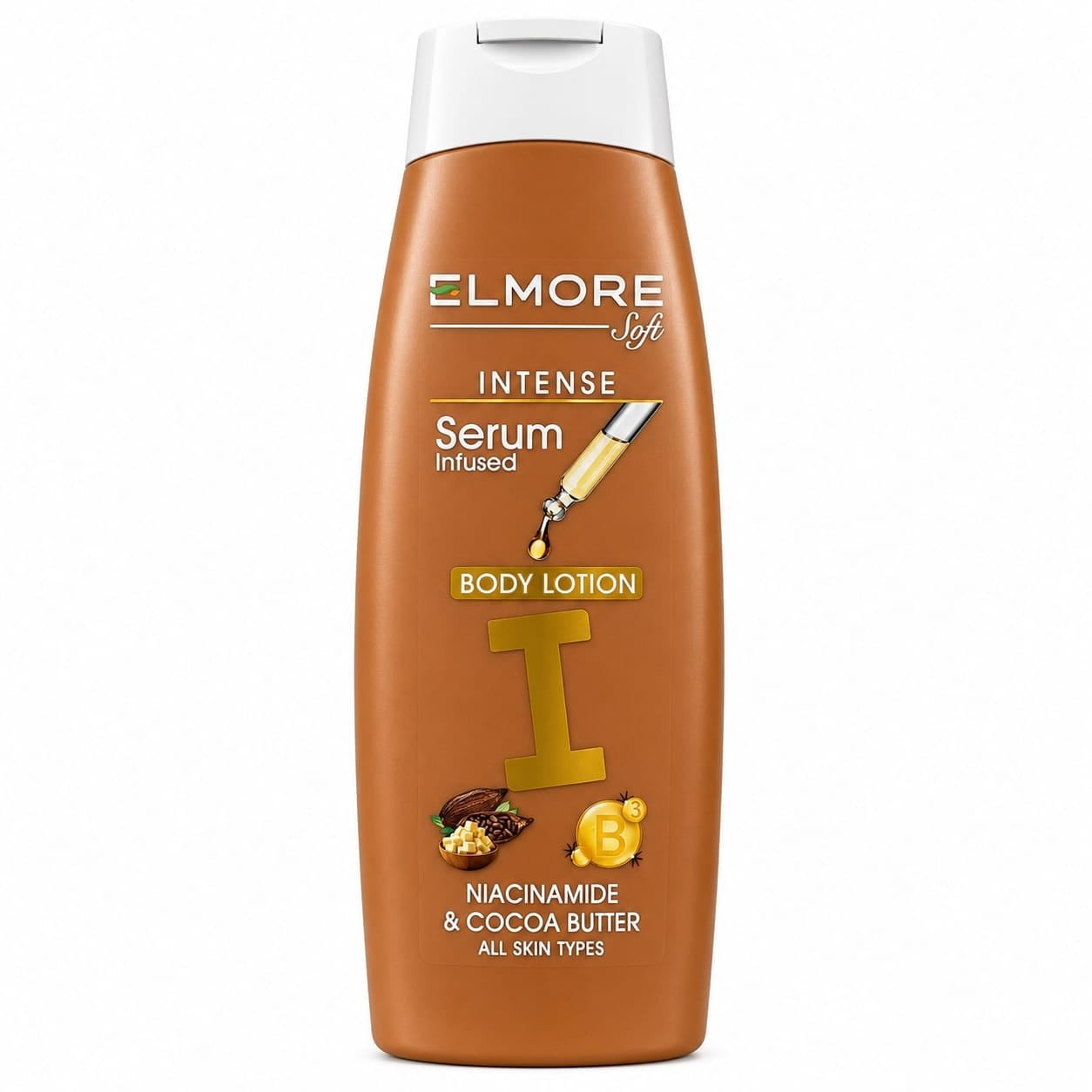 elmore intense serum infused body lotion with niacinamide & cocoa butter